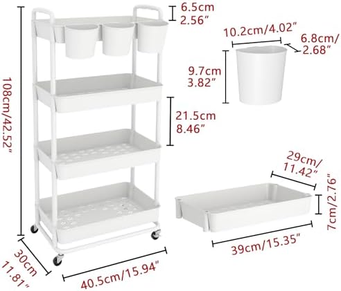 JIUYOTREE 4-Tier Plastic Rolling Storage Cart Utility Cart White - Image 2