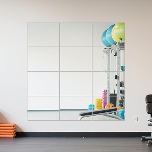 Wall Mirror Tiles Full Length, 16 x 12 Inch x 12Pcs Frameless Home Gym Mirror for Wall Mounted Decorative Full Body by BOMINICA