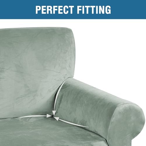 H.VERSAILTEX 1 Peice Stretch Velvet Sofa Covers for 3 Cushion Couch Covers Sofa Slipcovers Furniture Protector Soft, Crafted from Thick Comfy Rich Velour (Sofa 72"-90", Sea Grass) - Image 4