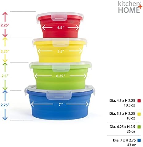 Thin Bins Collapsible Containers Set of 4 Round Silicone Food Storage Containers BPA Free, Microwave, Dishwasher and Freezer Safe - No more cluttered container cabinet! SC-149A - Image 6