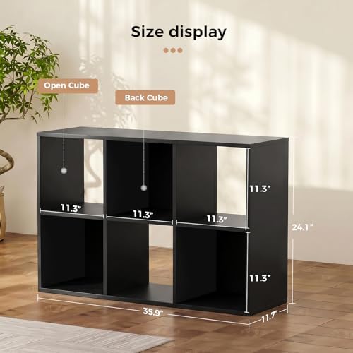 LUCKLIFE 6-Cube Storage Organizer, Modular Bookcase Shelf with Vertical or Horizontal Use, Fits 11×11" Bins, Optional Back Panels, for Living Room, Office, Black - Image 2