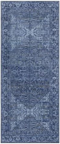 ReaLife Rugs Machine Washable Area Rug Runner - Living Room Bedroom Bathroom Kitchen Entryway Office - Padded Low Pile Stain Resistant Premium - Boho Vintage Traditional - Lyle - Blue 2'6" x 6' - Image 3