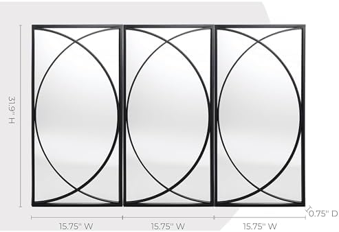 3 Pieces Black Rectangular Wall Mirror Set for Home Decor - Image 3