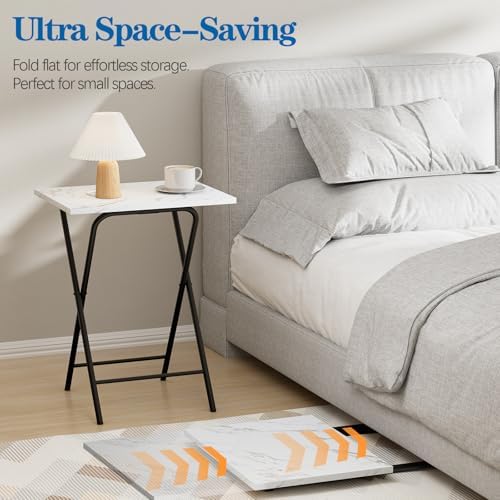Folding TV Tray Table, Portable Foldable TV Dinner Tray on couch, Space-Saving Snack Serving Sofa Side Table, Easy to Fold Stable TV Trays for Living Room, Bedroom, Small Spaces (White Marble + Black) - Image 6