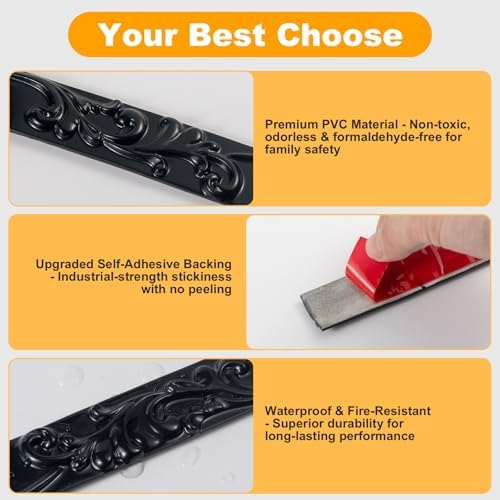 3 Pack 16.4FT Black Peel and Stick Molding Trim Kit – Flexible Self-Adhesive Mirror Trim for Doors, Cabinets, and Frame Edges - Image 3