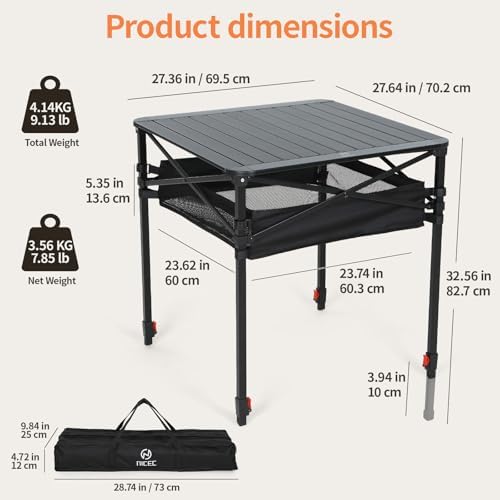 Nice C Aluminum Square Adjustable Height Camping Folding Table (27'' Large) - Image 2