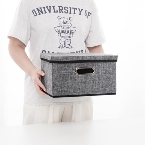 PRANDOM Storage Bins with Lids [3-Pack] Linen Fabric Foldable Storage Boxes Organizer Containers Baskets Cube with Cover for Home Bedroom Closet Office Nursery Grey（11.4X8.6X6.7 - Image 6