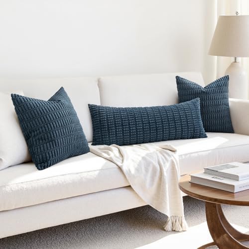 MIULEE Lumbar Corduroy Throw Pillow Cover for Bed 14x36 Blue Pack of 1 - Image 4