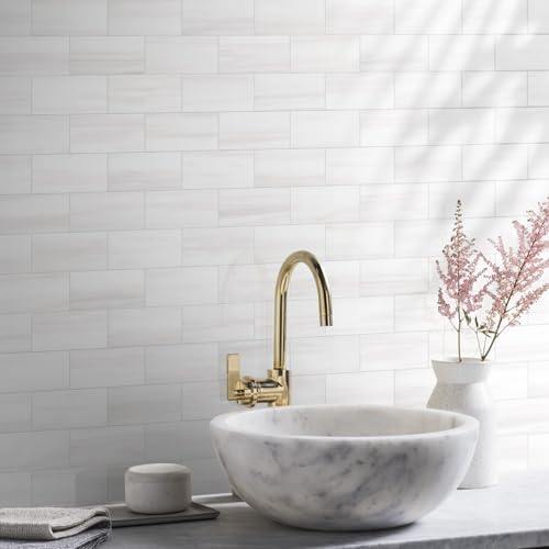 Vamos Tile 4-Piece Glossy Dolomite White Peel and Stick Backsplash Tile - Image 6