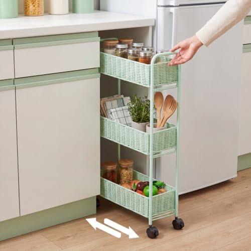 FOCHIER F Utility Slim Storage Cart,3-Tier Rolling Kitchen Office Laundry Room Cart with Wheels,Mobile Shelving Unit Organizer for Living Room,Bathroom, Baby Diaper,Art,Dining Room Narrow Places - Image 3