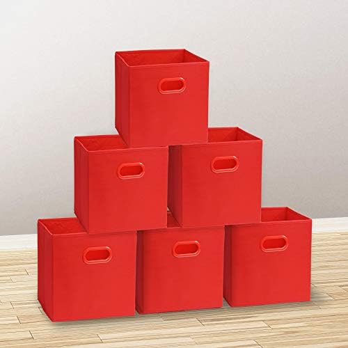 Simple Houseware 11-Inch Foldable Cube Storage Bins with Handles, Red - Image 4