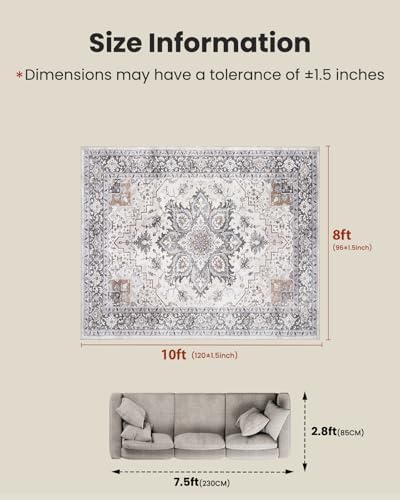AMADA HOMEFURNISHING 8x10 Area Rugs, Low-Profile Large Washable Area Rug with Non-Slip Backing & Durable Edge Binding, Vintage Rugs for Living Room, Bedroom, Dinning Room - Image 2