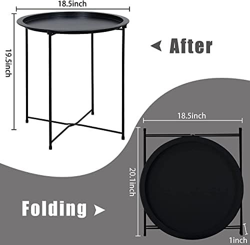 Garden 4 you End Table 2 PCS Metal Side Table Black Round Folding Tray Cyan Sofa Small Accent Fold-able Table, Round End Table Tray, Next to Sofa Table, Snack Table for Living Room and Bed Room - Image 3