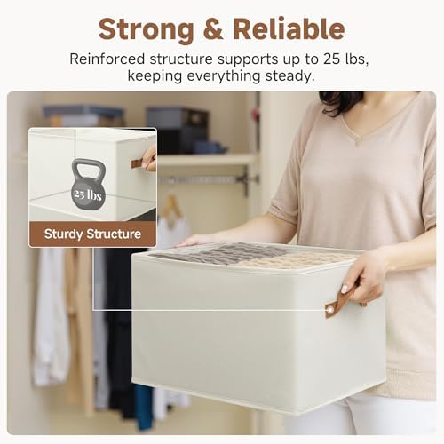 StorageWorks Closet Storage Bins with PU Handles, Ivory White, Extra Large - Image 5
