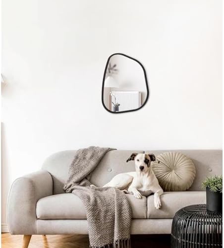Asymmetrical Mirror for Wall Irregular Oval Wood Frame Modern Unique Wall Mirror Decorative Vanity Bathroom Living Room Bedroom Entryway Hallway Artistic Wavy Mirror Small 14"x10" - Image 3