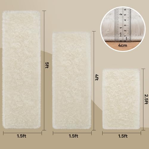 Ophanie Small Rug Washable Non Slip Throw Bedside Area Rugs, Fluffy Soft Mini Bedroom Carpet, 1.5x2.5，1.5x4 and 1.5x5 Rug Set, 3 Piece Ivory with Over 99 pcs Pile fibers - Image 2