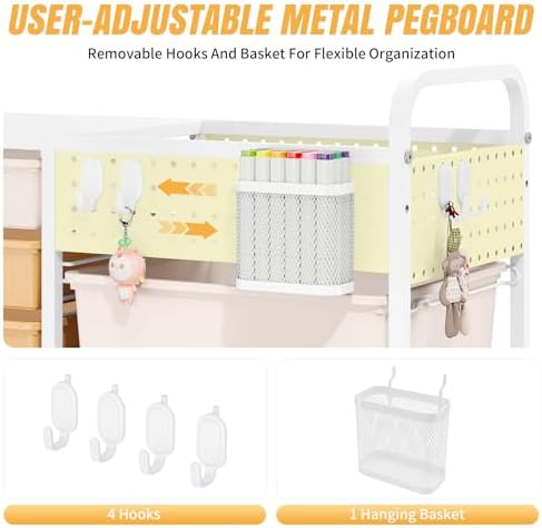 14 Drawer Rolling Storage Cart with Tabletop and Pegboard for Craft Color - Image 6