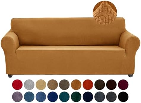 Joccun Stretch Couch Cover Slipcovers, 1-Piece Sofa Covers for 3 Cushion Couch Spandex Jacquard Washable Furniture Protector Cover for Living Room,Kids,Pets(Sofa,Gold) by Joccun