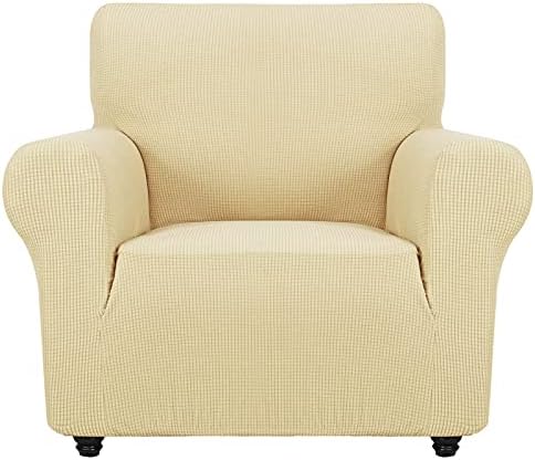 ZNSAYOTX Super Stretch Chair Slipcover Universal Sofa Chair Covers for Living Room Dogs Pet Furniture Protector Spandex Armchair Slipcovers with Anti Slip Foam Sticks (Beige, Chair) by ZNSAYOTX