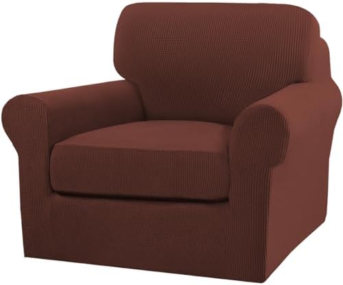 Turquoize 2 Piece Chair Covers Armchair Slipcovers for Living Room Armchair Sofa Cover with Individual Cushion Covers Feature Jacquard Fabric (Chair, Burnt Brick) by Turquoize