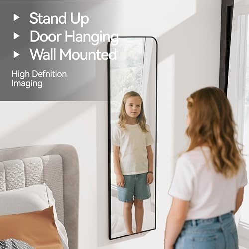 57x16" Full Length Mirror Floor Stand,Over the Door,Wall Mounted Black - Image 5