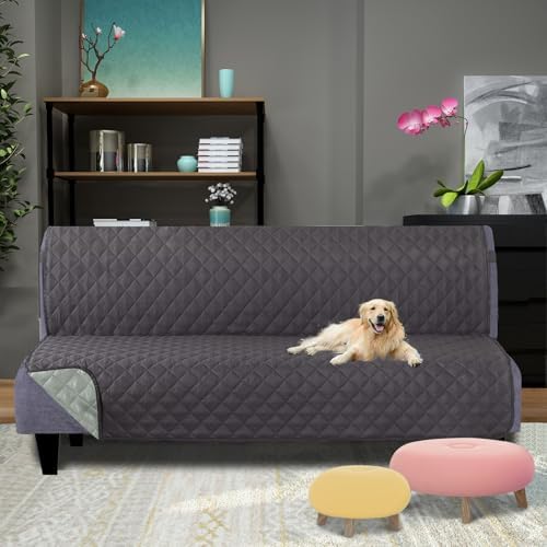 U-NICE HOME Futon Sofa Covers 68''Armless Couch Cover, Dark Grey/Light Grey - Image 2