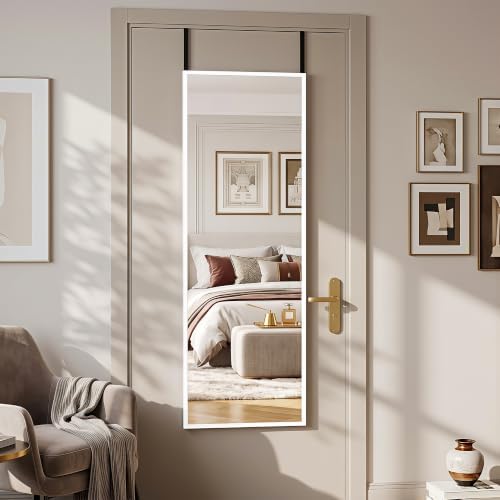 Suidia Full Length Mirror Over the Door&Wall Mounted, 48"x14" Door Mirror with Aluminum Alloy Frame, HD Shatterproof, No-Drill, Hanging Mirrors for Bedroom, Bathroom, Dorm, Closet, Rect, White - Image 3