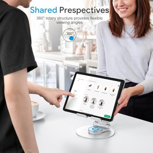 OMOTON Swivel Tablet Stand for iPad with 360 Rotating Base, Foldable Adjustable Holder for Drawing, Compatible with iPad Pro/Air/Mini and More, Silver - Image 3