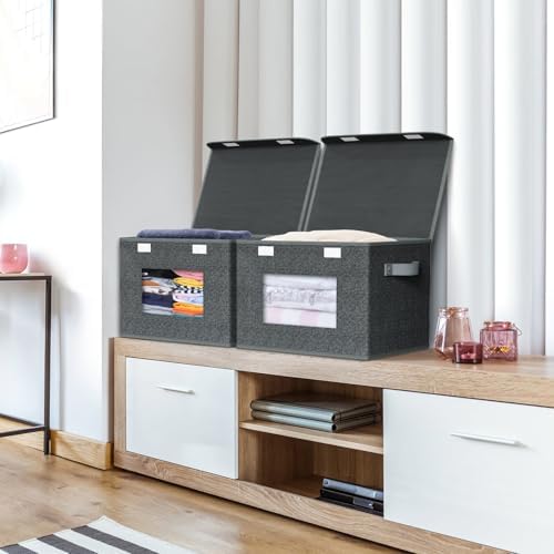Univivi Fabric Foldable Storage Boxes with Lids, 4 Pack, Black - Image 5