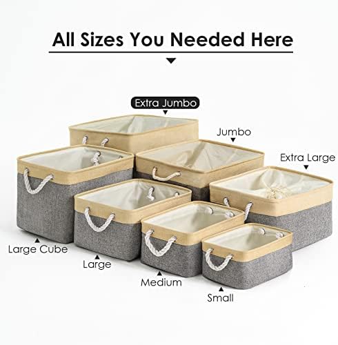 TheWarmHome Storage Bins Baskets for Organizing - Extra Jumbo 3 Pack 20.5Lx15.7Wx13.8H Sturdy Fabric Storage Basket for Shelves, Decorative Foldable Closet Nursery Toy (Gold&Grey) - Image 6