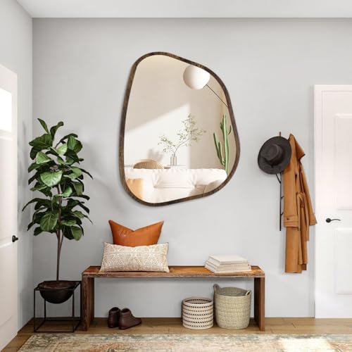 Asymmetrical Accent Mirror for Wall Irregular Oval Wood Frame Modern Unique Wall Mirror Decorative Boho Vanity Bathroom Living Room Bedroom Entryway Hallway Artistic Wavy Mirror Large 26"x18" - Image 5