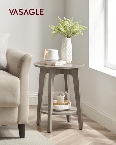 VASAGLE Round Side Table with Lower Shelf, End Table for Small Spaces - Image 2