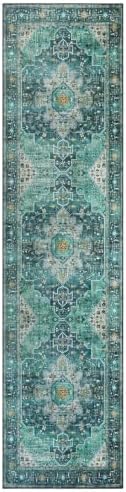 Moynesa Ultra-Thin Washable Runner Rug - 2'6" x 10' Teal Runners for Hallways Stair Carpet Runner, Oriental Non Skid Non Shedding Low Pile Kitchen Mat for Bedroom Mudroom Hardwood Floor - Image 6