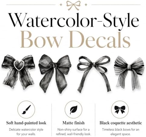 60Pcs Watercolor Bowtie Wall Stickers - Coquette Aesthetic Vinyl Decals for Room Decor in Light Pink, Sky Blue, Mint Green, Lavender Peel and Stick Nursery, Bedroom, Kindergarten Wall Art (Black) - Image 3