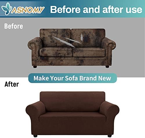 Asnomy Stretch Couch Covers Washable, loveseat Cover Slipcovers,Chocolate - Image 7