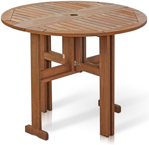 Furinno TIOMAN Outdoor Round Foldable Patio Table, Natural by Furinno-FitsYourSpaceFitsYourBudget