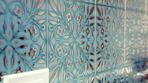 Main Street Peel and Stick Wallpaper Tiles, Teal & Silver Leaves, 24-Pack - Image 5