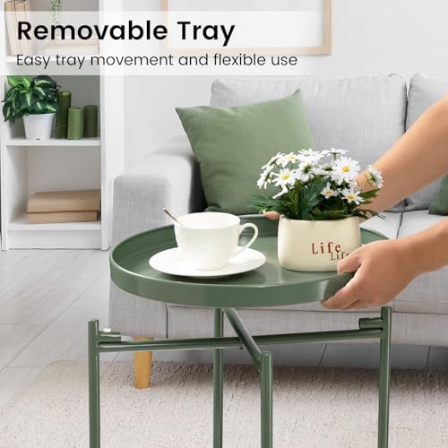 danpinera 2 Tier Metal Side Table with Removable Tray, Folding End Table Outdoor Small Accent Table, Anti-Rust Green Nightstand for Bedroom Balcony Patio, Set of 2 (Dark Green) - Image 4