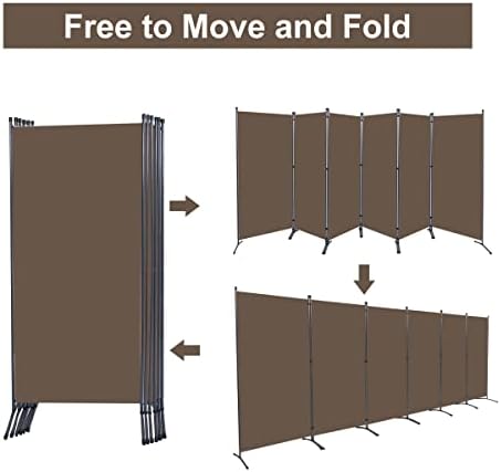 6 Panel Folding Room Divider,204" W x 71.3" H Portable Privacy Screen,Brown - Image 4
