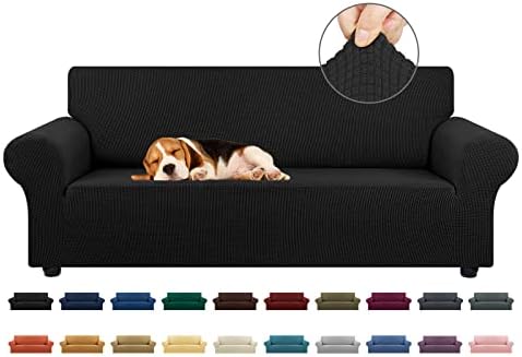 KEKUOU Stretch Couch Covers for Sofa, 3 Cushion Couch Slipcover,Black by KEKUOU