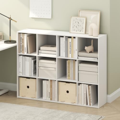 Furinno PELLI Book Shelf, 12-Cube Bookshelf, Cube Storage Organizer Bookcase, 11.7 x 47.6 x 36, for Living Room, Bedroom, Home Office, White - Image 2