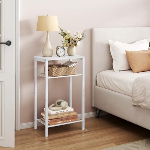 Hoctieon 3 Tier End Table, Telephone Table, Narrow Side Table with Storage, Nightstand for Small Spaces, Metal Frame, for Living Room, Bedroom, Sofa Couch, Hall, Easy Assembly, White - Image 5