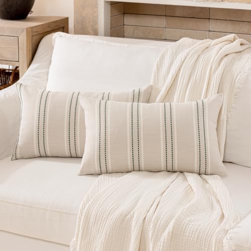Hckot Stripe Throw Pillow Covers 12x24 Lumbar Dark Green Pillow Covers - Image 2