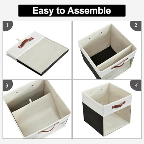 Bagnizer Storage Cubes, 4 Pack Linen Foldable Storage Bins with Clear Window and 2 Handles, 13x15x13 Storage Cube Bins for Shelf Closet, Kallax, Clothes, Books - (Black / Off-White) - Image 6