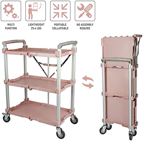 Olympia Tools 89-354 Pack N Roll Collapsible Service Cart, XL, 300LB Capacity, Rose - Image 4