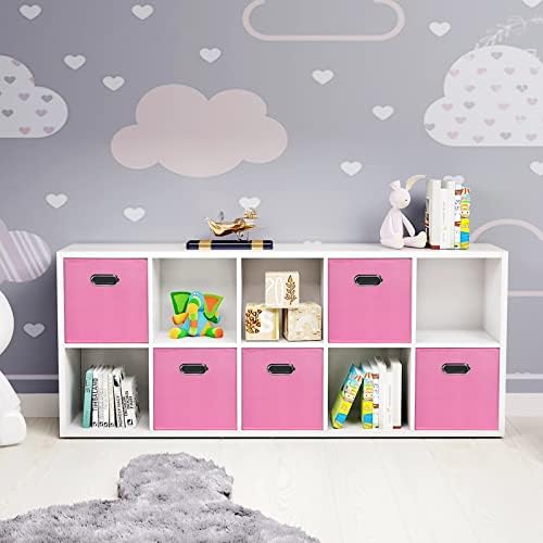 Fabric Cloth Storage Bins,Fabric Cube Bins Organizer with Dual Handles Foldable Cube Storage Baskets for Home Bedroom Storage,Set of 3,(Pink) - Image 4