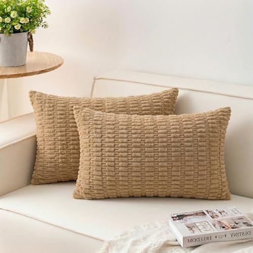 Aegero Pack of 2 Corduroy Decorative Throw Pillow Covers 12x20 Inch, Coffee by Unknown