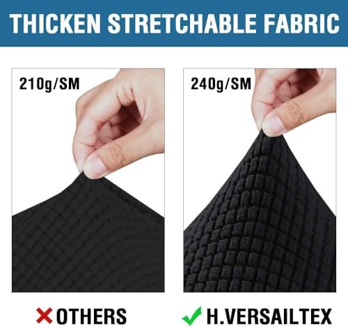 H.VERSAILTEX 4 Piece Stretch Sofa Covers for 3 Cushion Couch Covers for Living Room Furniture Slipcovers (Base Cover Plus 3 Seat Cushion Covers) Thicker Jacquard Fabric (Large Sofa, Black) - Image 3
