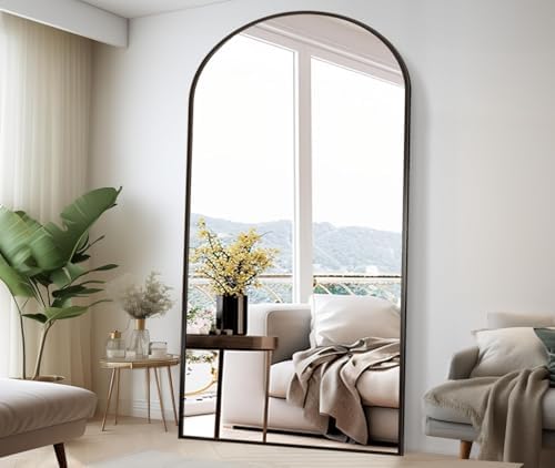 Rowjut Floor Full Length Mirror, Arched Mirrors Full Length 81"x41" Freestanding Large & with Aluminum Frame&Wall Mounted & Hanging or Leaning& Full Body Mirror for Bedroom, Black - Image 2