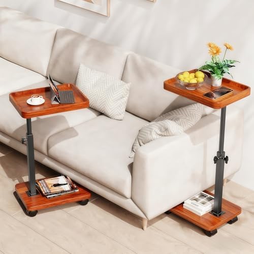 C Table with Wheels, Adjustable Height, 360° Swivel Bed Tray Table - Image 3